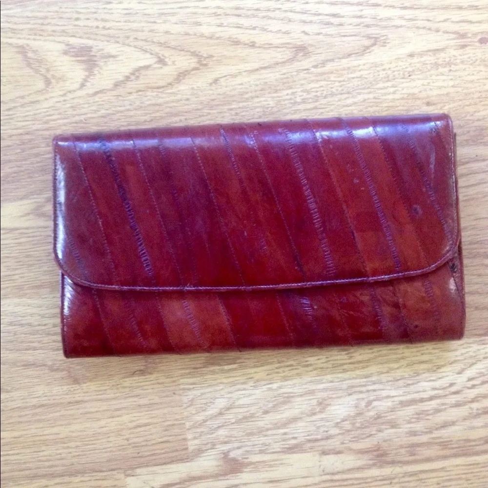 Women's Red Leather Clutch Wristlet